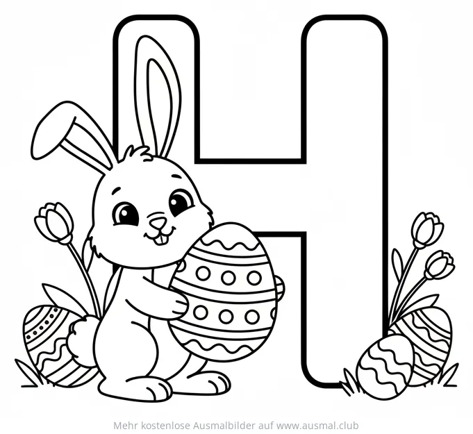 Buchstabe H mit Hase Ausmalbild