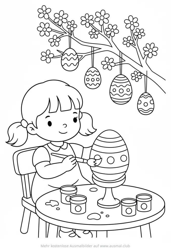Mädchen bemalt Osterei Ausmalbild