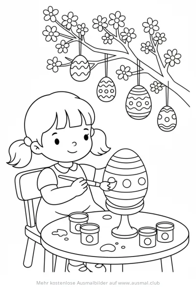Mädchen bemalt Osterei Ausmalbild