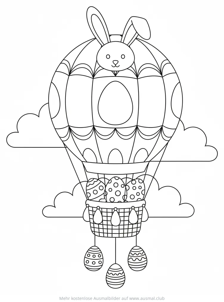 Oster Heißluftballon mit Ostereiern Ausmalbild