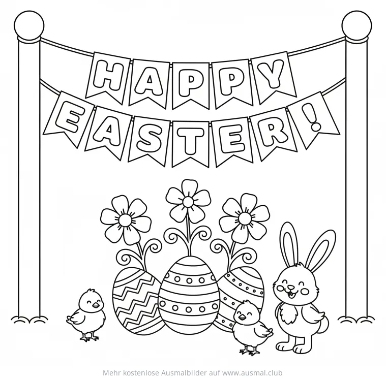 Frohe Ostern Banner Ausmalbild