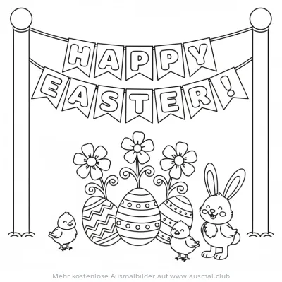 Frohe Ostern Banner Ausmalbild