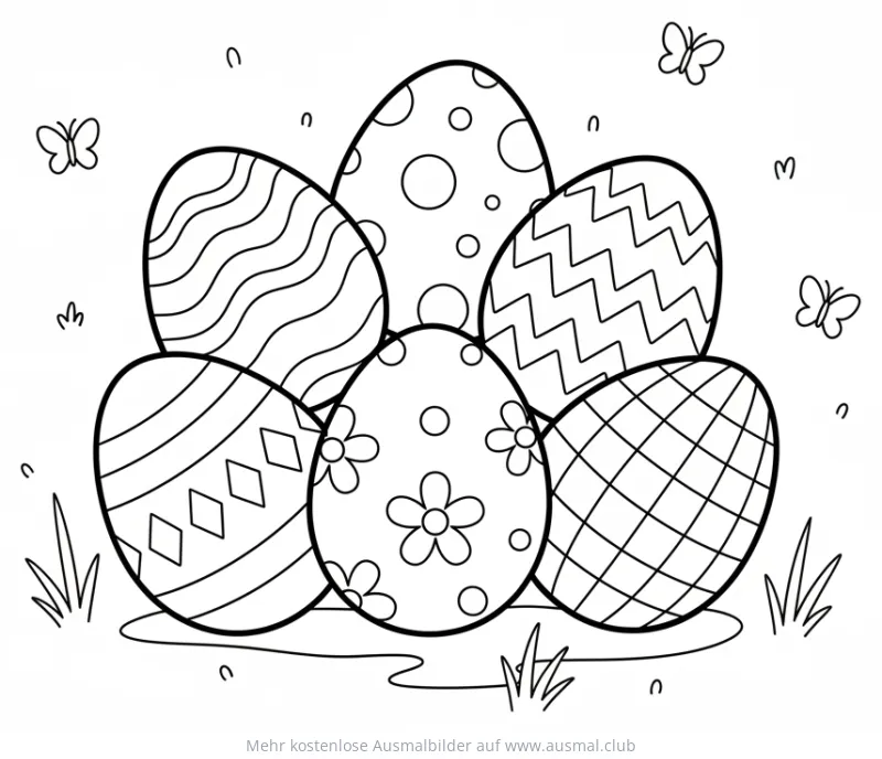 Sammlung verschiedener Ostereier mit Mustern Ausmalbild