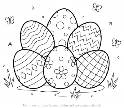 Sammlung verschiedener Ostereier mit Mustern Ausmalbild