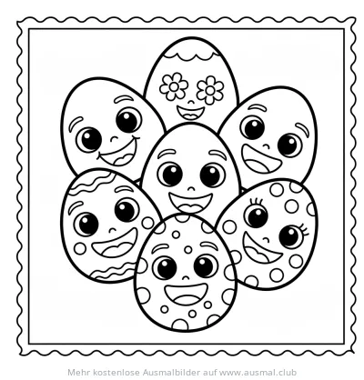 Ostereier mit Gesichtern Ausmalbild