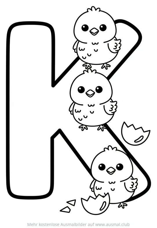 Buchstabe K mit Küken Ausmalbild