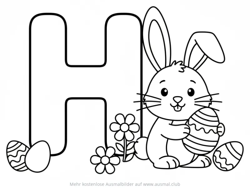 Buchstabe H mit Osterhase Ausmalbild