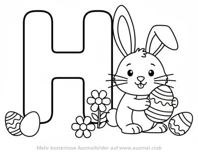 Buchstabe H mit Osterhase Ausmalbild