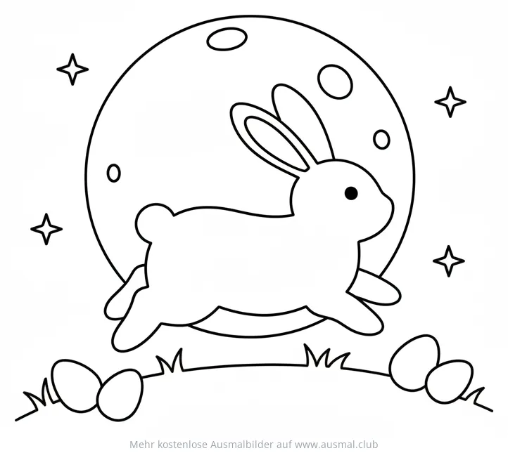 Osterhase Silhouette vor Mond Ausmalbild