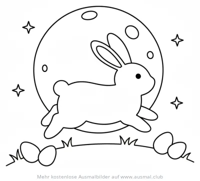 Osterhase Silhouette vor Mond Ausmalbild
