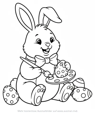 Osterhase mit Pinsel und Palette bemalt Ostereier Ausmalbild