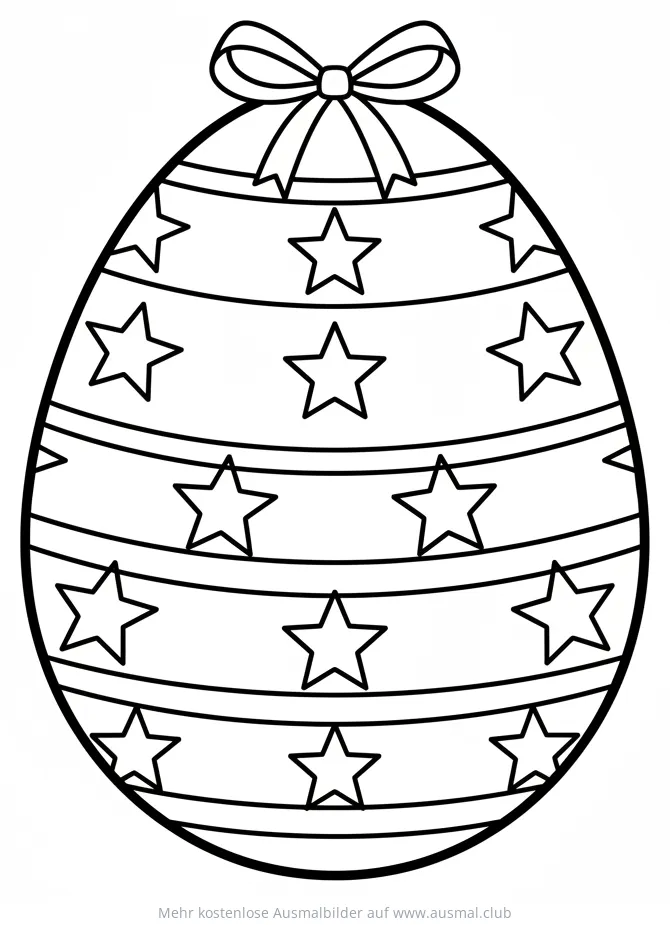 Osterei mit Sternen und Schleife Ausmalbild