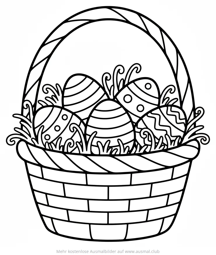 Osterkorb mit bunten Ostereiern Ausmalbild