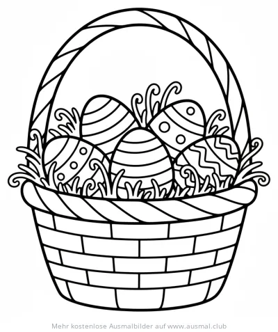 Osterkorb mit bunten Ostereiern Ausmalbild