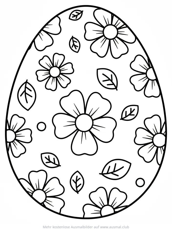 Osterei Ausmalbild mit Blumenmuster