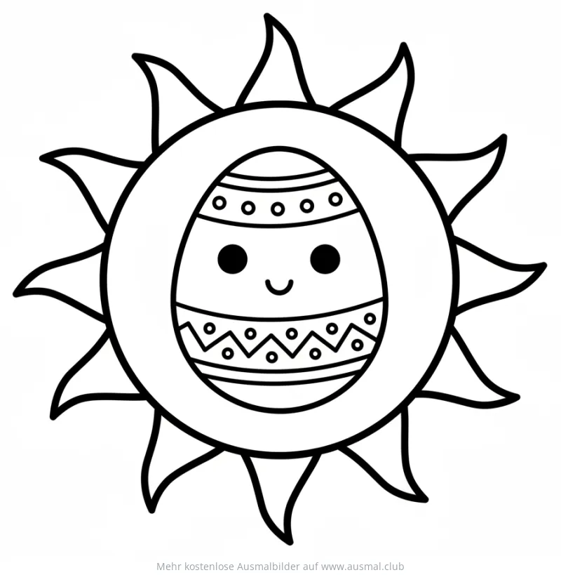 Osterei in Sonne Ausmalbild