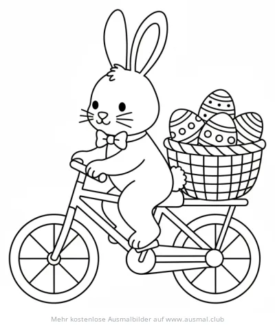 Fahrradfahrender Hase mit Ostereierkorb Ausmalbild