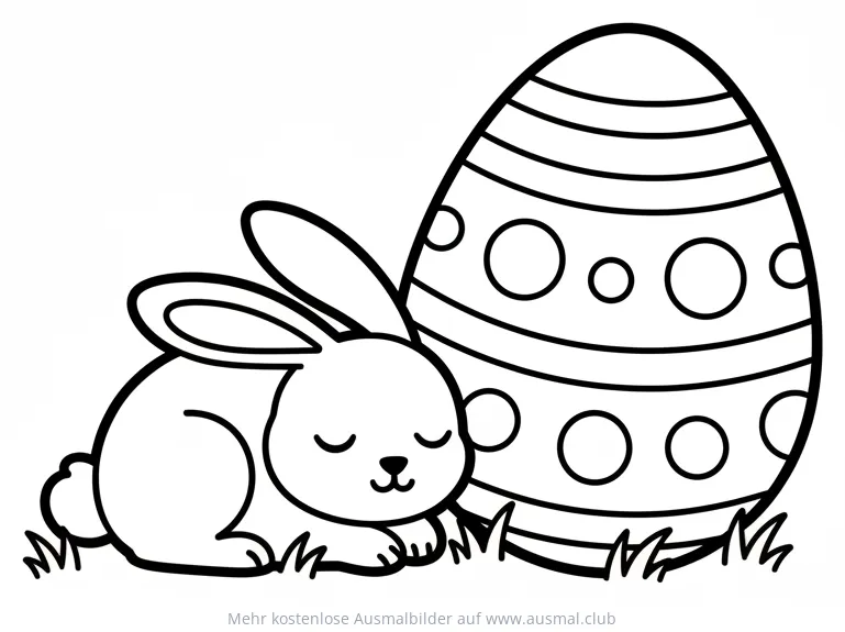 Schlafender Hase an Osterei Ausmalbild