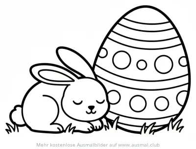 Schlafender Hase an Osterei Ausmalbild