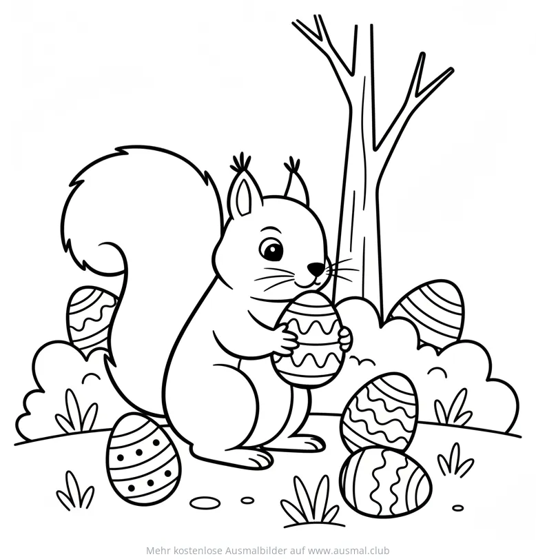 Eichhörnchen mit Ostereiern Ausmalbild