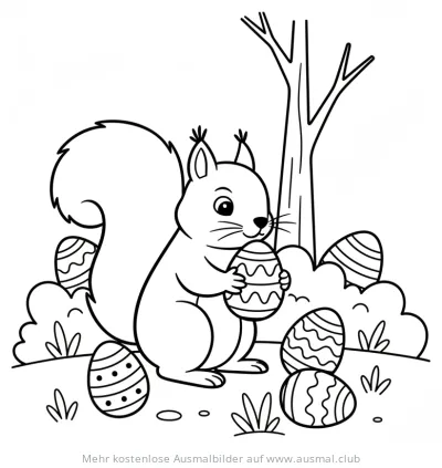Eichhörnchen mit Ostereiern Ausmalbild