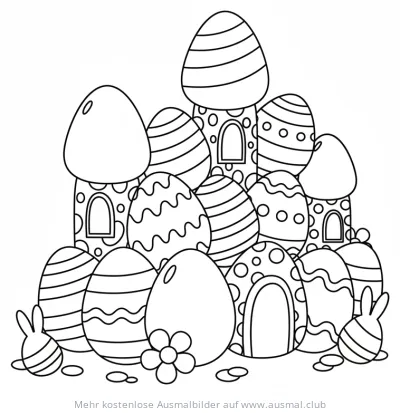 Eierschloss aus Ostereiern Ausmalbild