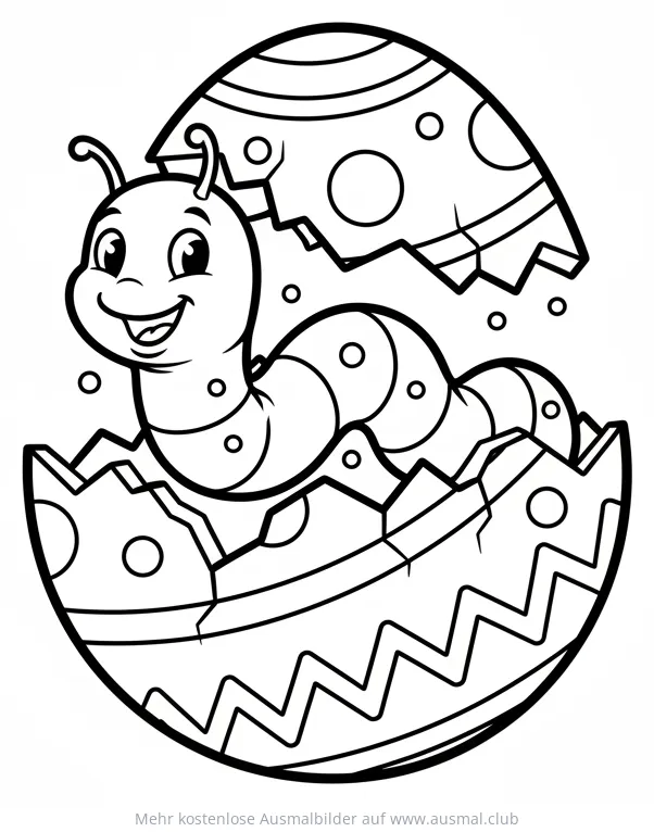 Wurm schlüpft aus Osterei Ausmalbild