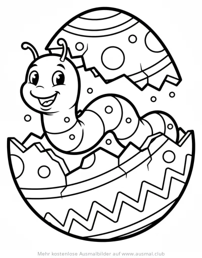 Wurm schlüpft aus Osterei Ausmalbild