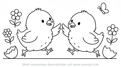Kükenfangen Ausmalbild mit Blumen und Schmetterling