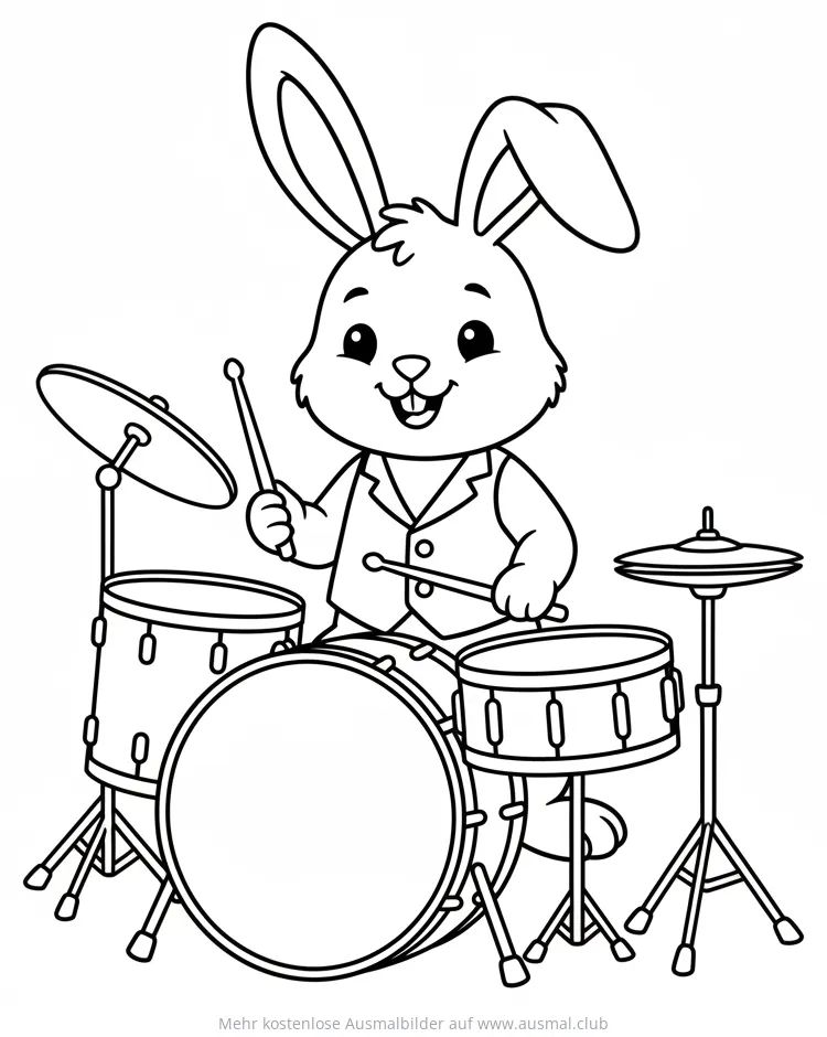 Trommelhase Ausmalbild mit Schlagzeug