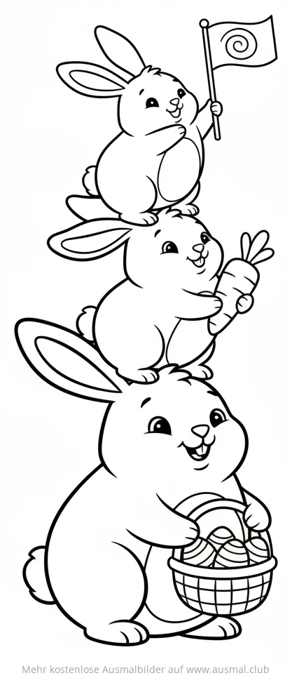 Hasenpyramide mit Ostereiern und Karotte Ausmalbild