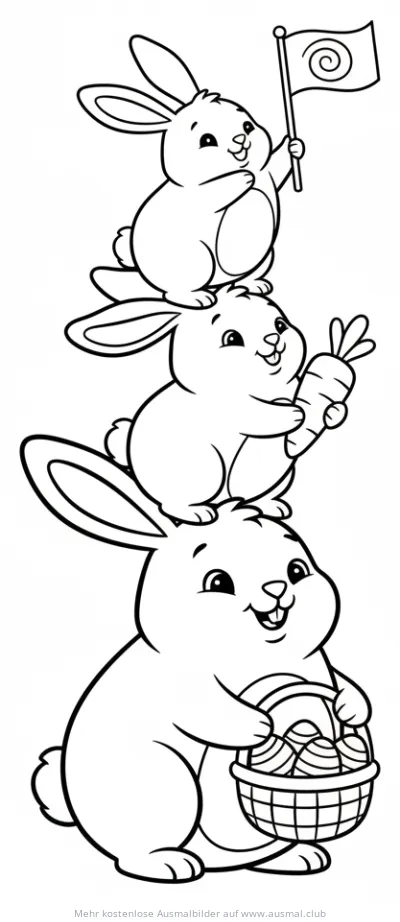 Hasenpyramide mit Ostereiern und Karotte Ausmalbild