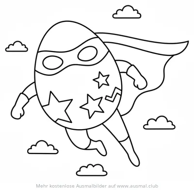 Osterei Superheld fliegt durch die Wolken Ausmalbild