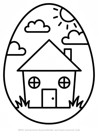 Haus im Osterei Ausmalbild