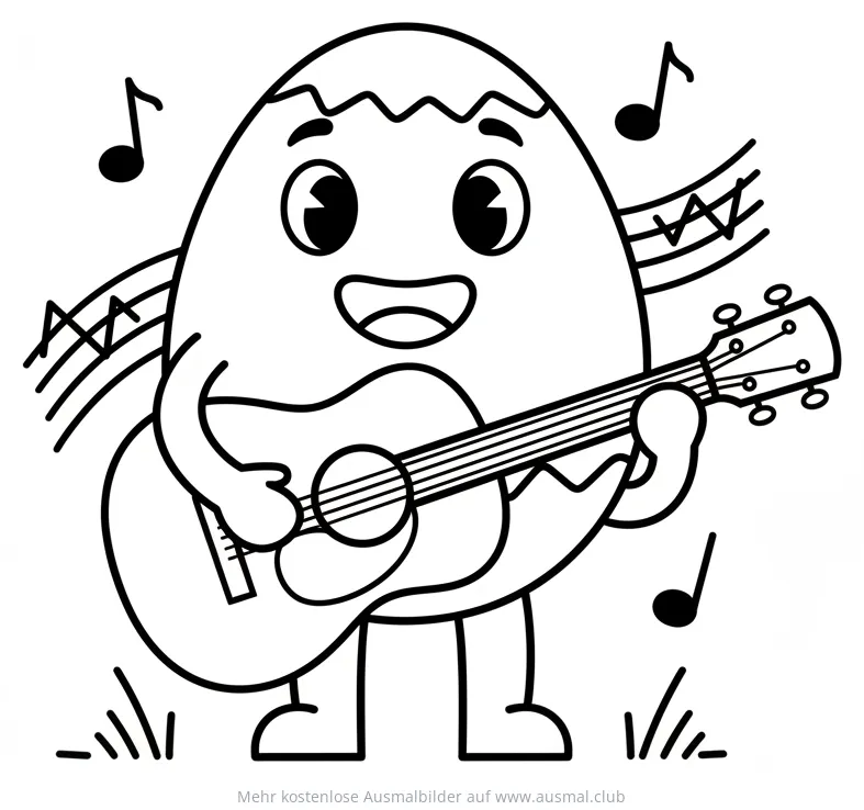 Lustiges Osterei mit Gitarre Ausmalbild