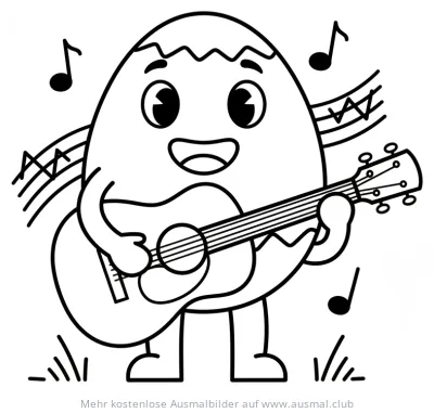 Lustiges Osterei mit Gitarre Ausmalbild