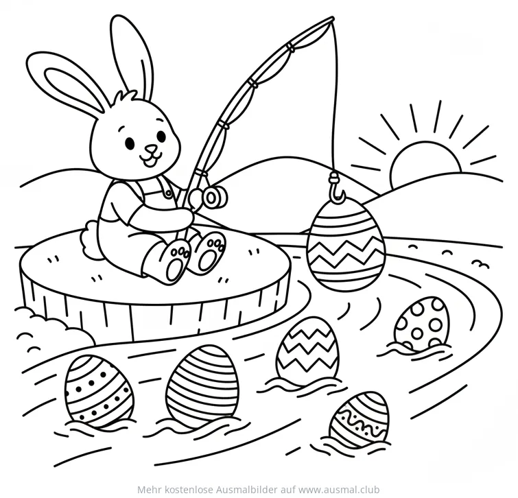 Hase angelt nach Ostereiern Ausmalbild