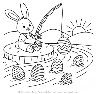 Hase angelt nach Ostereiern Ausmalbild