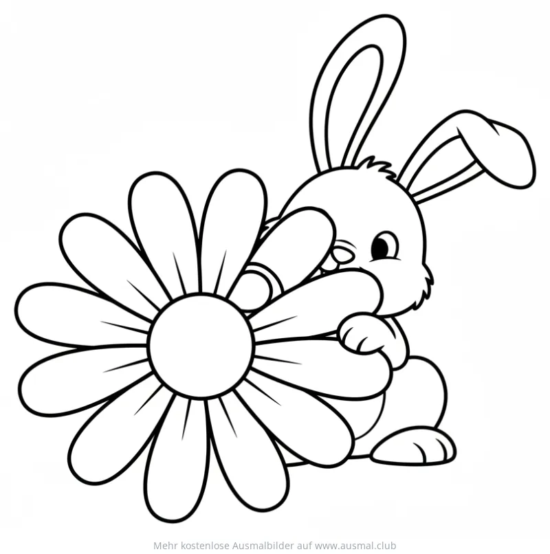 Hase versteckt sich hinter Blume Ausmalbild