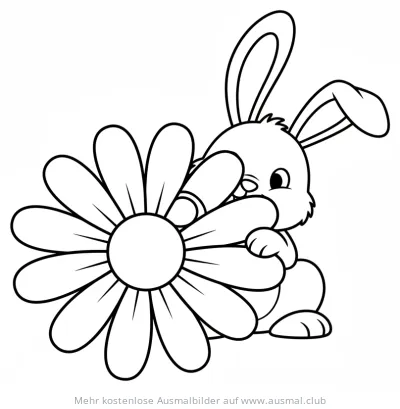 Hase versteckt sich hinter Blume Ausmalbild
