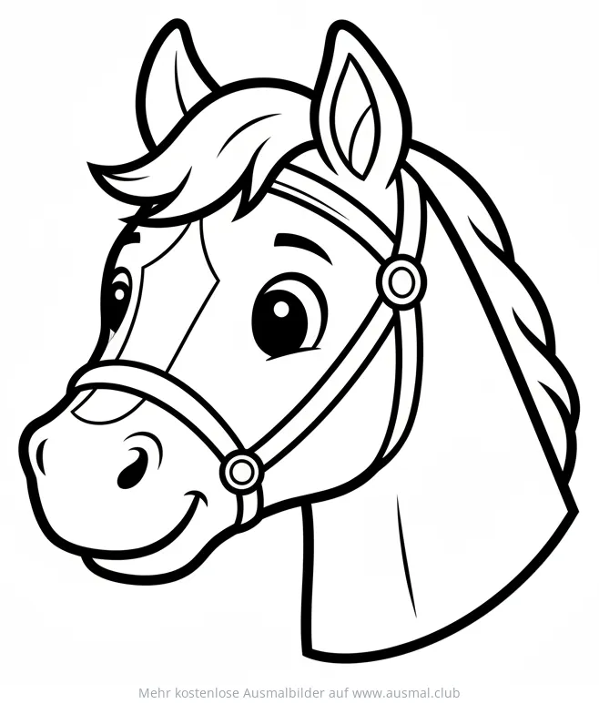 Freundlicher Pferdekopf Ausmalbild im Comic-Stil
