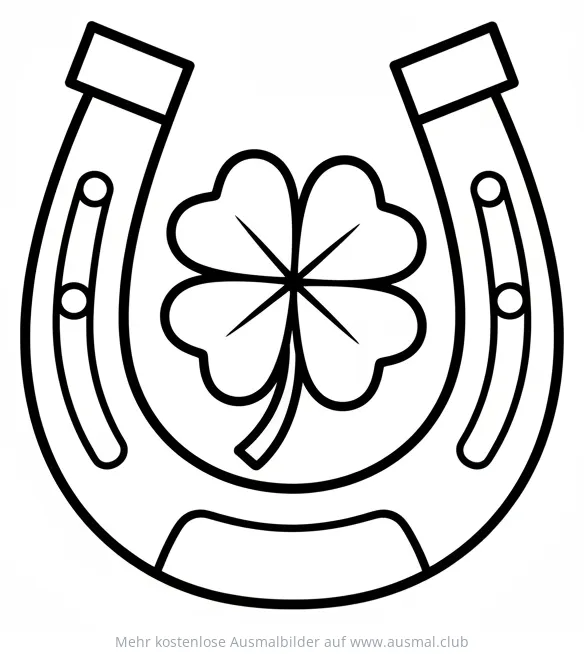 Hufeisen mit Kleeblatt Ausmalbild