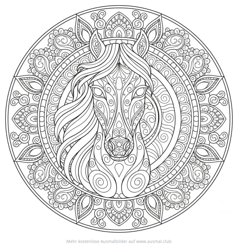 Pferdekopf im Mandala Ausmalbild