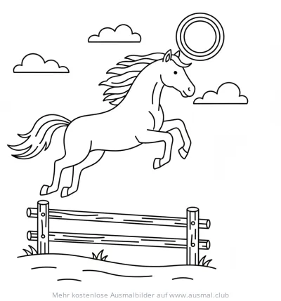 Springendes Pferd über Hindernis Ausmalbild