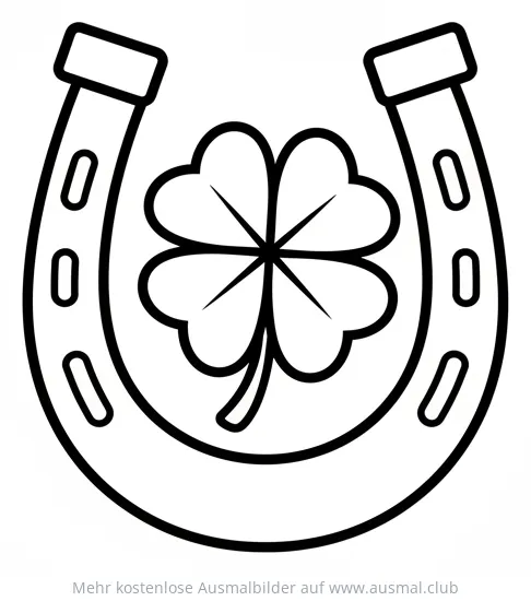 Hufeisen mit vierblättrigem Kleeblatt Ausmalbild