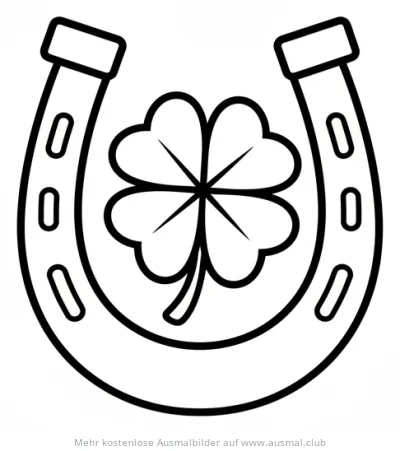 Hufeisen mit vierblättrigem Kleeblatt Ausmalbild