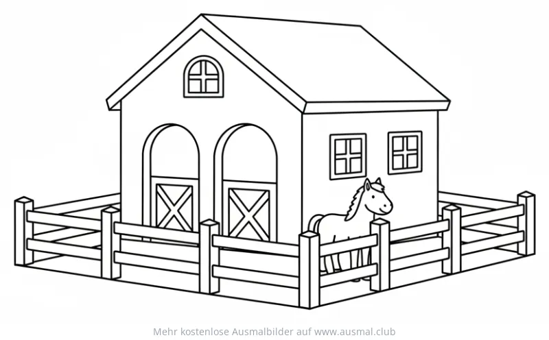 Pferd vor Stall Ausmalbild