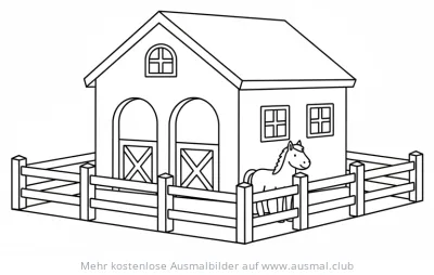 Pferd vor Stall Ausmalbild