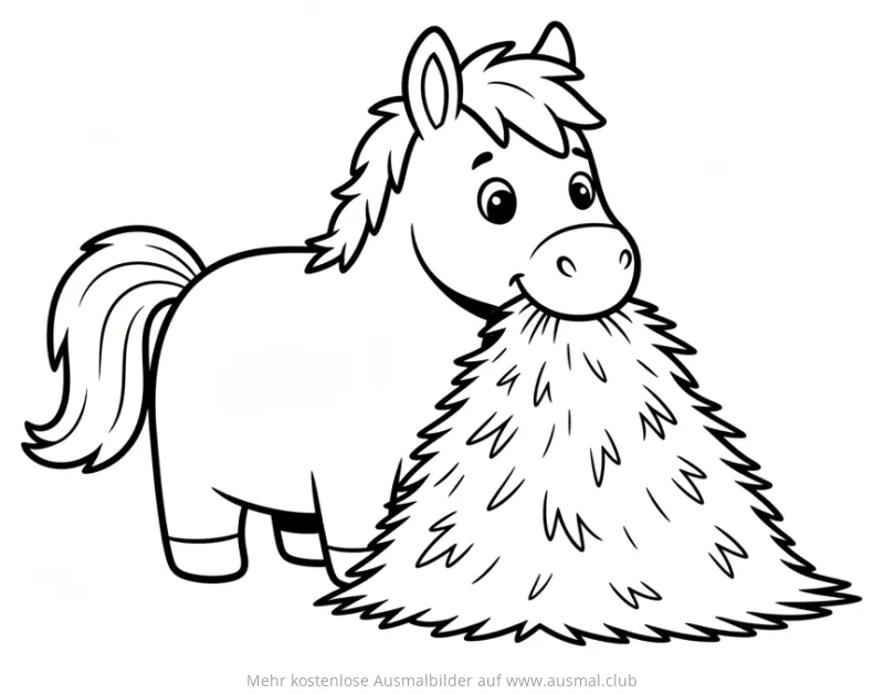 Pferd frisst Heu Ausmalbild