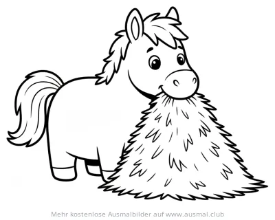 Pferd frisst Heu Ausmalbild